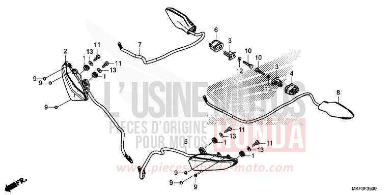 CLIGNOTANT (1) de CBR1000RR "Fireblade" MAT BALLISTIC BLACK METALLIC (NHA86) de 2017
